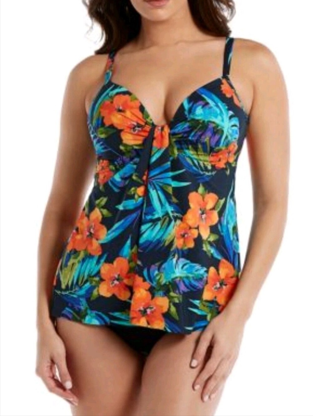 Miraclesuit Samoa Sunset tankini top  floral print dark base Underwire Size 16